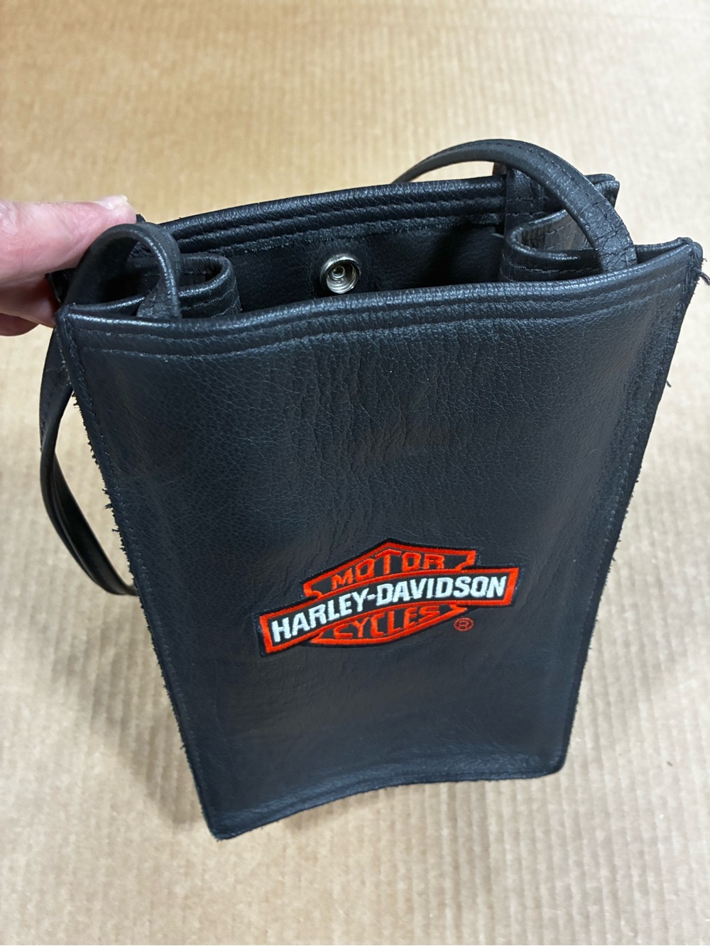 Harley-Davidson Black Leather Shoulder Pouch with Orange Logo